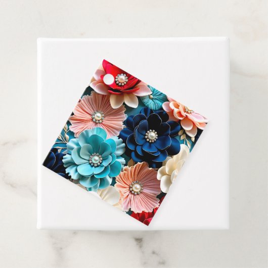 Kleurrijke Bloemen Stof Art Gift Labels (In situ)