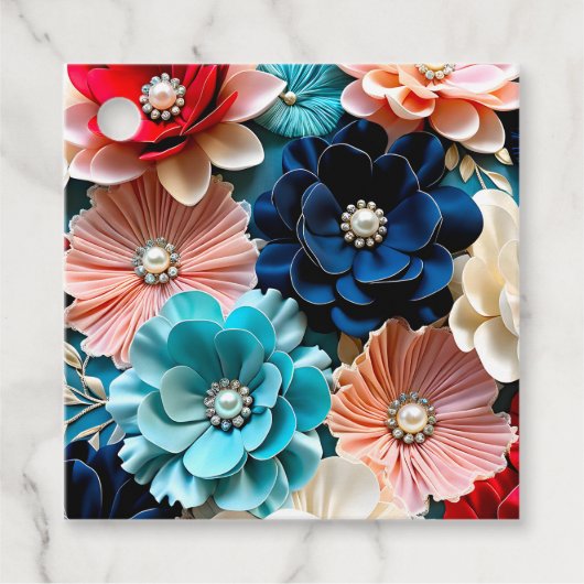 Kleurrijke Bloemen Stof Art Gift Labels (Voorkant)