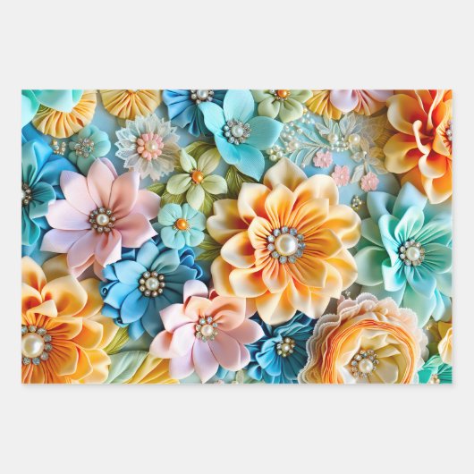 Kleurrijke Bloemen Stof Art Wrapping Paper Sheets (Voorkant 2)