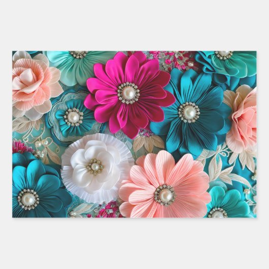 Kleurrijke Bloemen Stof Art Wrapping Paper Sheets (Voorkant)