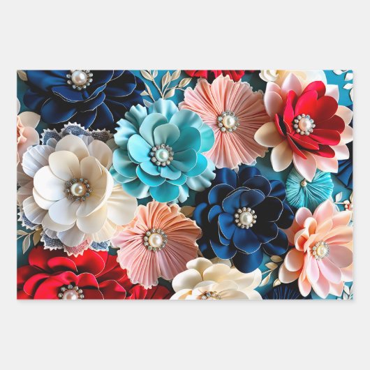 Kleurrijke Bloemen Stof Art Wrapping Paper Sheets (Voorkant 2)