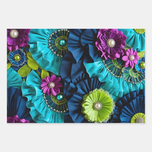 Kleurrijke Bloemen Stof Art Wrapping Paper Sheets (Voorkant 3)