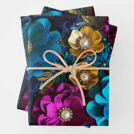Kleurrijke Bloemen Stof Art Wrapping Paper Sheets