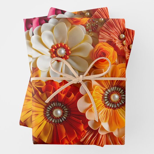 Kleurrijke Bloemen Stof Art Wrapping Paper Sheets