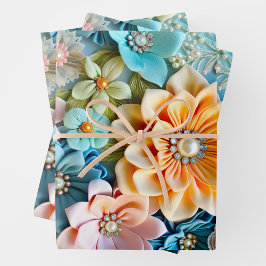 Kleurrijke Bloemen Stof Art Wrapping Paper Sheets