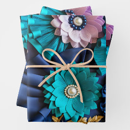 Kleurrijke Bloemen Stof Art Wrapping Paper Sheets