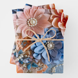 Kleurrijke Bloemen Stof Art Wrapping Paper Sheets