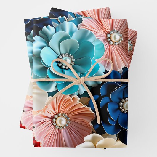 Kleurrijke Bloemen Stof Art Wrapping Paper Sheets