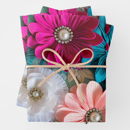 Kleurrijke Bloemen Stof Art Wrapping Paper Sheets