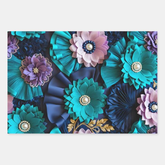 Kleurrijke Bloemen Stof Art Wrapping Paper Sheets (Voorkant 3)