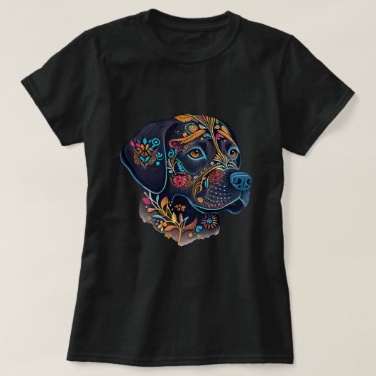 Kleurrijke bloemen Sugar Skull Labrador Retriever  T-shirt (Design voorkant)