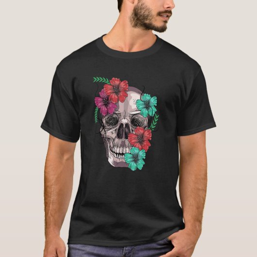 Kleurrijke bloemen suiker en flora schedeldag van  t-shirt (Voorkant)