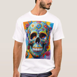 Kleurrijke Bloemen Suiker Schedel Art T-shirt Desi