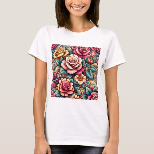 Kleurrijke bloemen t-shirt (Voorkant)