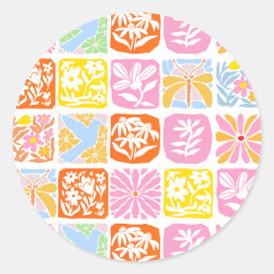 Kleurrijke Bloemen Tegel Botanische Folk Whimsical Ronde Sticker