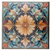 Kleurrijke Bloemen Tegel Pat#8 Blauwe Abrikoos ID1 Tegeltje (Voorkant)