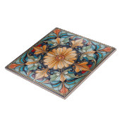 Kleurrijke Bloemen Tegel Pat#8 Blauwe Abrikoos ID1 Tegeltje (Zijkant)