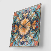 Kleurrijke Bloemen Tegel Pat#8 Blauwe Abrikoos ID1 Vierkante Klok (Hoek)