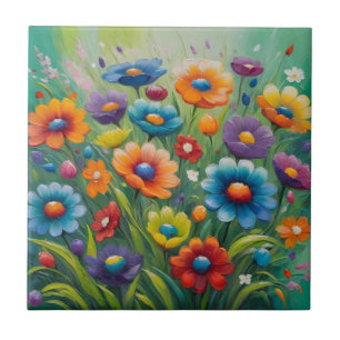 Kleurrijke bloemen tegeltje
