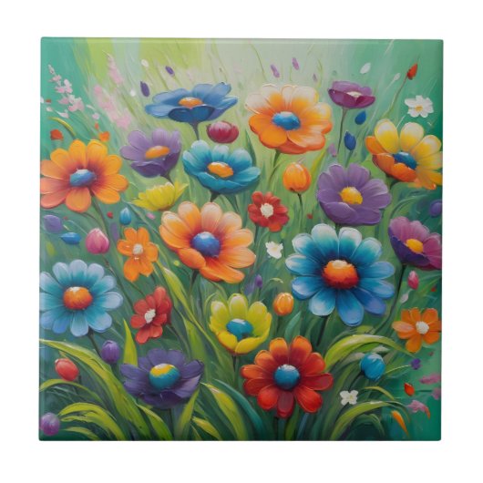 Kleurrijke bloemen tegeltje (Voorkant)