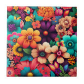 Kleurrijke  bloemen tegeltje (Voorkant)