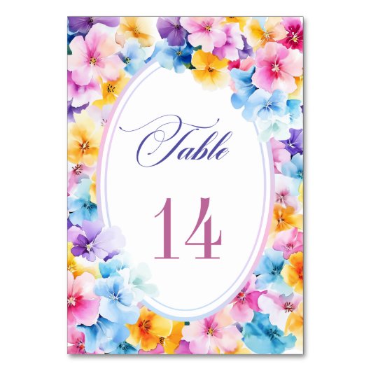 Kleurrijke Bloemen Trouwtafel Nummer Kaart (Achterkant)