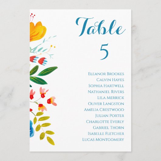 Kleurrijke Bloemen Trouwtafel Zitting Grafiek Kaar (Achterkant)