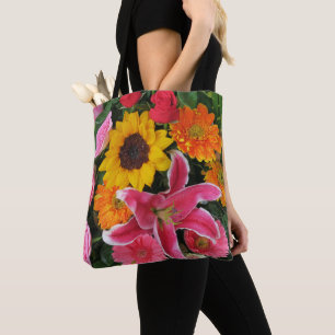 kleurrijke+ bloemen, tuin+ gnoom, calla+ l tote bag