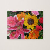 kleurrijke+ bloemen, tuin+ kabouter, calla legpuzzel (Horizontaal)