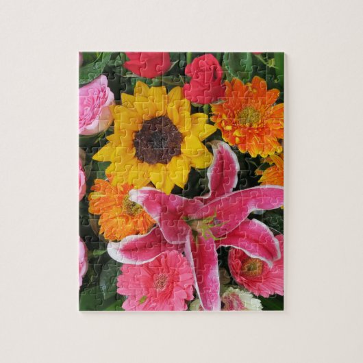kleurrijke+ bloemen, tuin+ kabouter, calla legpuzzel (Verticaal)