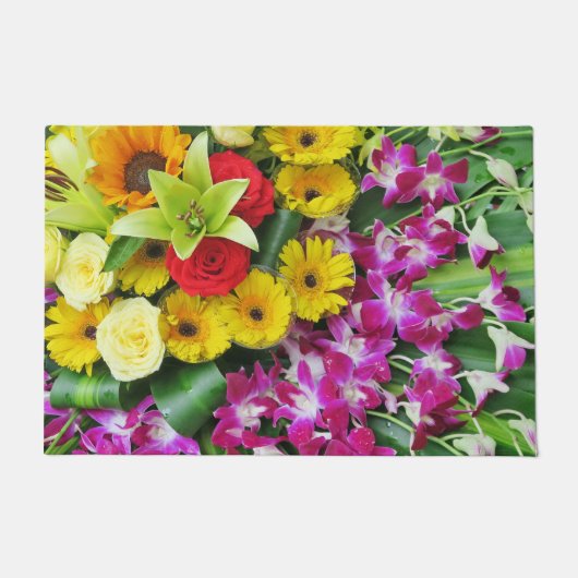 kleurrijke+ bloemen, tuin+ kabouter, deurmat (Voorkant)