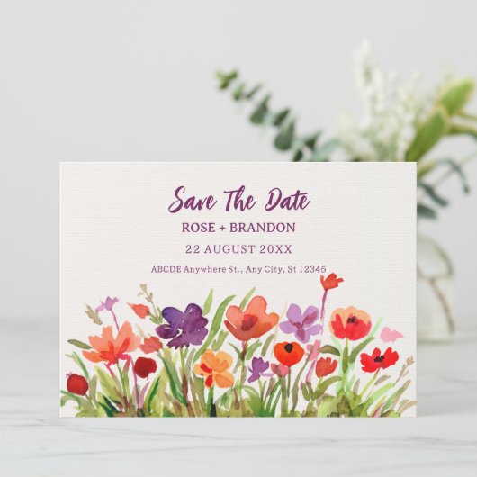 Kleurrijke Bloemen Tuin waterverf baby shower Save The Date (Staand voorkant)