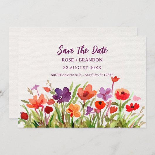 Kleurrijke Bloemen Tuin waterverf baby shower Save The Date (Voorkant / Achterkant)