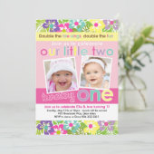 Kleurrijke Bloemen Tweeling Meisjes Eerste Verjaar Kaart (Staand voorkant)
