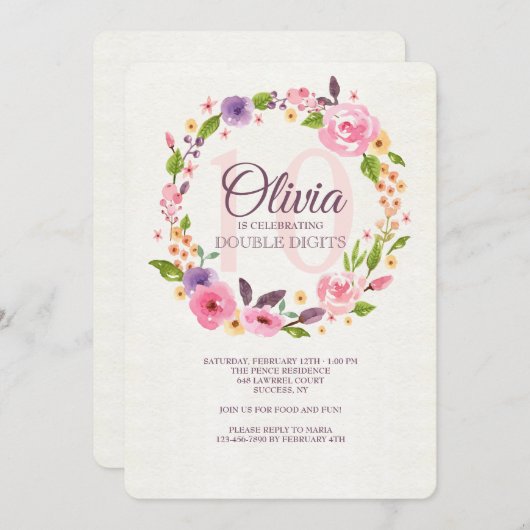 Kleurrijke bloemen uitnodiging in waterverfstijl (Voorkant / Achterkant)