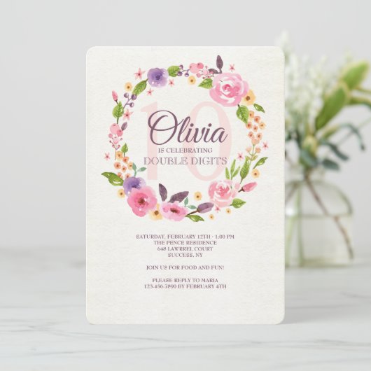 Kleurrijke bloemen uitnodiging in waterverfstijl (Staand voorkant)