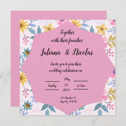 Kleurrijke Bloemen Uitnodiging Patronen (Voorkant / Achterkant)