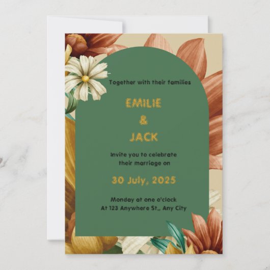 Kleurrijke Bloemen Uitnodiging Portret van de brui (Voorkant)