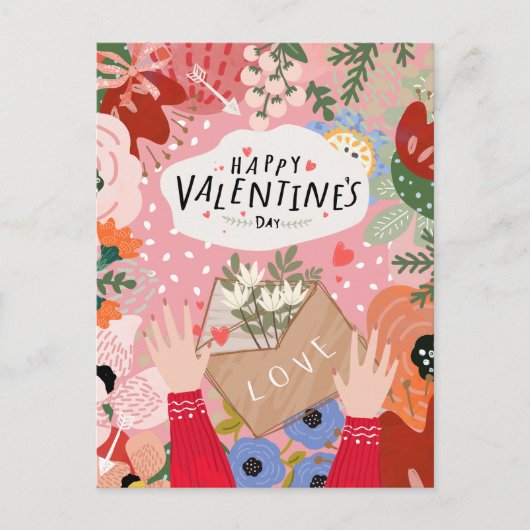 Kleurrijke bloemen valentine briefkaart (Voorkant)