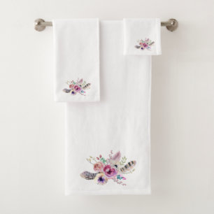 Kleurrijke bloemen & veren Boho boeket Bad Handdoek