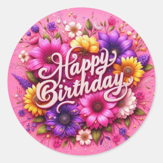 Kleurrijke Bloemen Verjaardag Sticker (Voorkant)