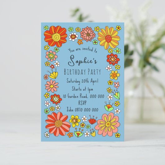 Kleurrijke Bloemen Verjaardag uitnodiging (Staand voorkant)