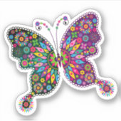 Kleurrijke bloemen vlinder sticker (Voorkant)