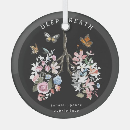 Kleurrijke bloemen, vlinders, longen illustratie. glas ornament (Voorkant)