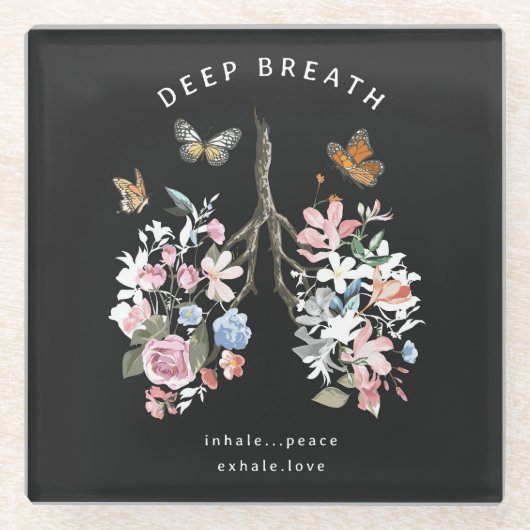 Kleurrijke bloemen, vlinders, longen illustratie. glazen onderzetter (Voorkant)