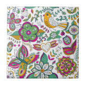 Kleurrijke bloemen vogels en vlinders patroon tegeltje (Voorkant)