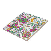 Kleurrijke bloemen vogels en vlinders patroon tegeltje (Zijkant)