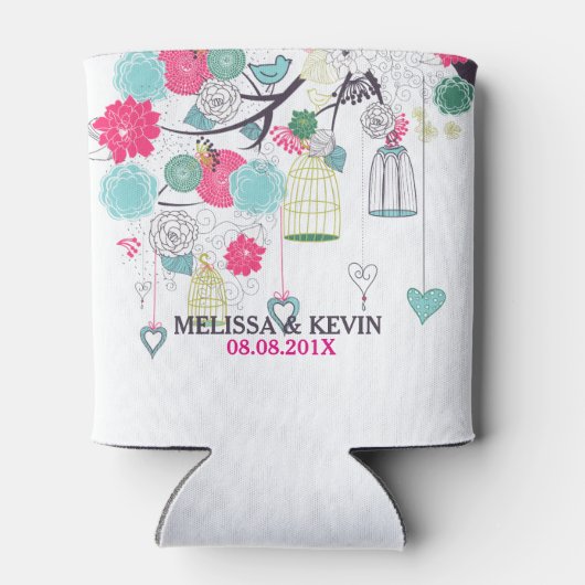 Kleurrijke bloemen, vogels en vogelkooien Buwontwe Blikjeskoeler (Achterkant)