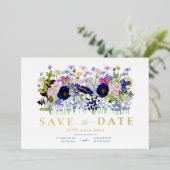 Kleurrijke Bloemen Waterverf Bruiloft Goud Folie Uitnodiging (Staand Voorkant)