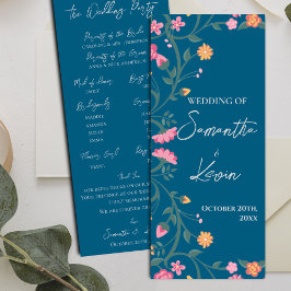 Kleurrijke Bloemen Waterverf Lijst Trouwprogramma Kaart